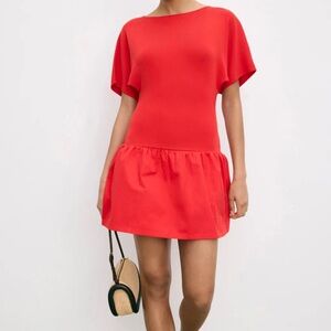 Suboo Naples Drop Waist Mini Red Short Sleeve Dress